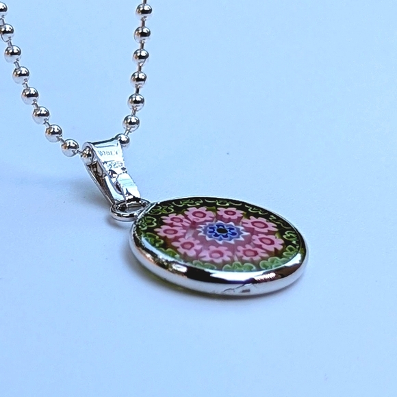 Italian Artisan Handcrafted Murano Millefiori Glass Pendant • Pink • Green - Picture 8 of 10